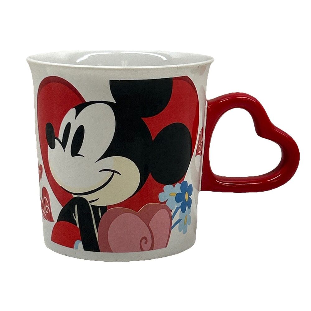 Disney Store Mickey Minnie In Love Coffee Mug‎ Cup Valentines Red Heart Handle
